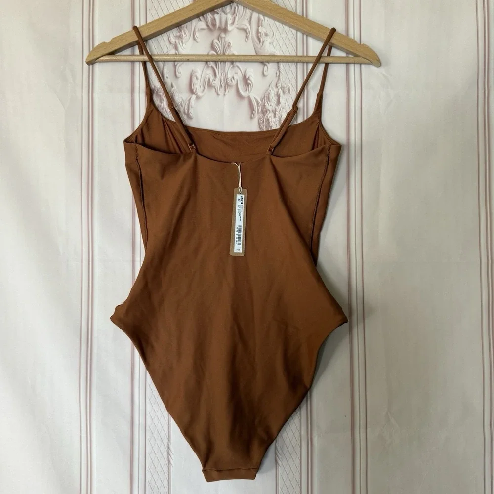 Skims Classic Swim Square Neck Scoop One Piece Bronze Size S NWT $128 MSRP